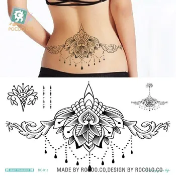 

Waterproof Temporary Tattoo sticker large size lotus tassel on waist breast back large size women's Water Transfer fake tatto