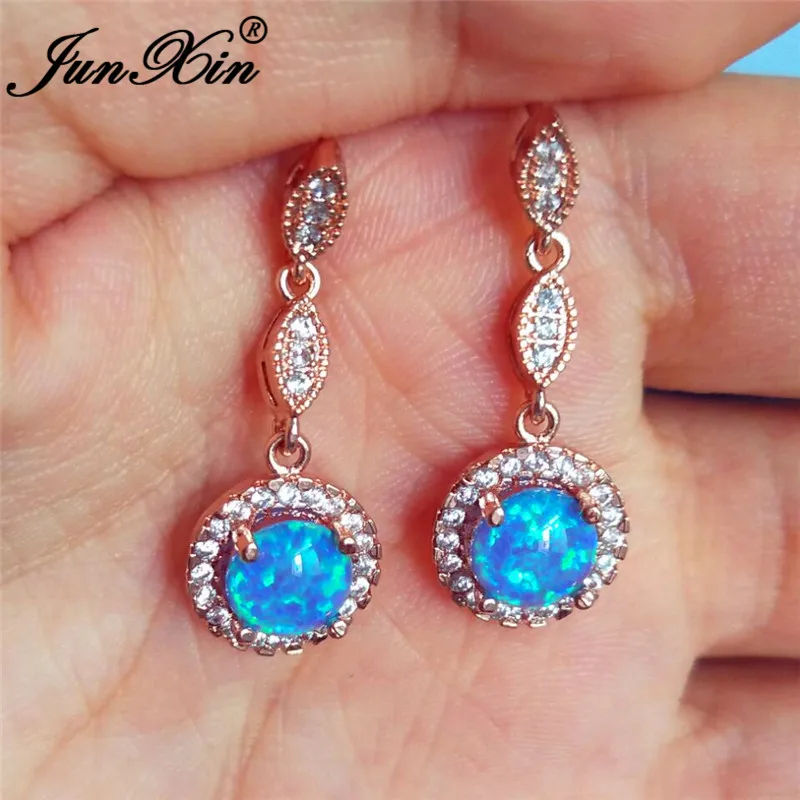 

JUNXIN Multicolor Zircon Rainbow Fire Opal Earrings For Women 925 Sterling Silver Filled Round Purple Blue White Dangle Earrings