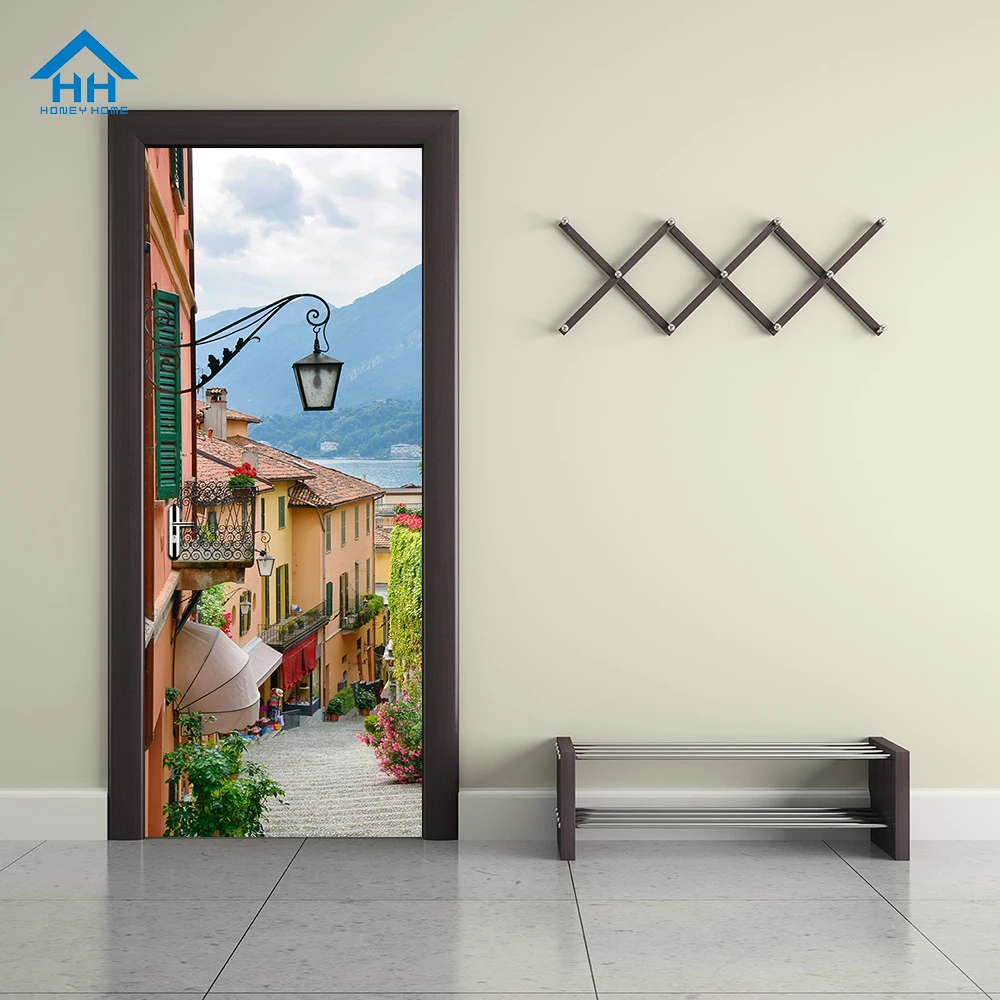 

Italian Como Lake Town 3D View Door Stickers School Dorm Room Renovation Waterproof Self adhesive PVC Stickers Vinyl Wallpaper