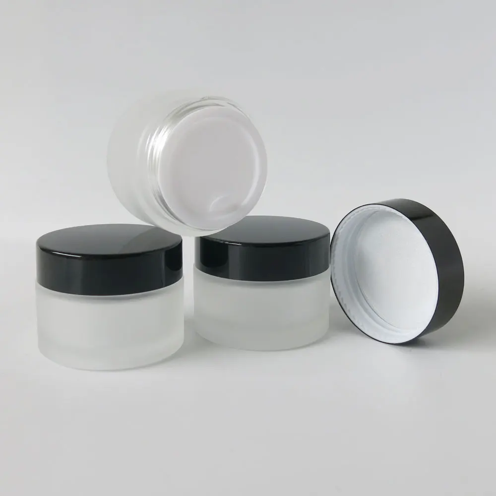 12 X 30G Frost Refill Clear Cream Jar, Small 30CC Glass Jar with Black
