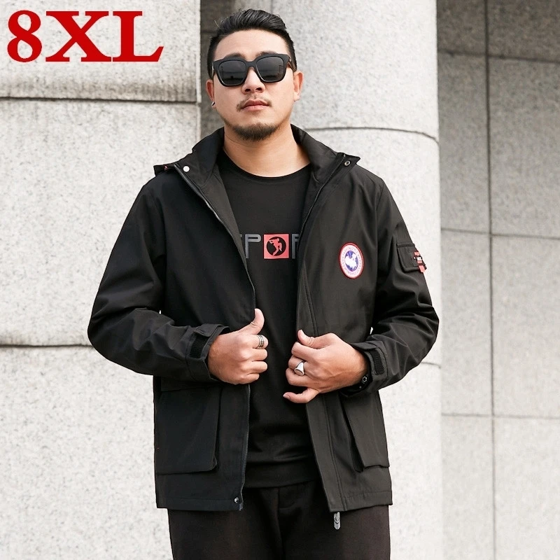 

plus size 8XL 7XL 6XL New autumn Mens Fashion Outerwear Windbreaker Men' S Tooling jacket Hooded Casual Sporting Coat
