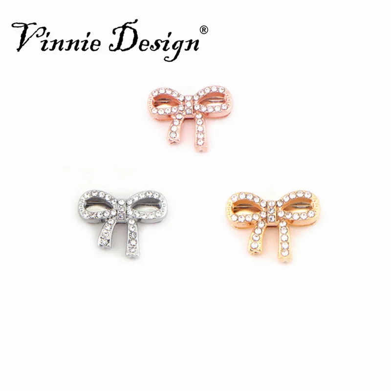 

Vinnie Design Jewelry Crystal Bow-knot Slide Charms fit on 10mm Keeper Stainless Steel Mesh Bracelet 10pcs/lot