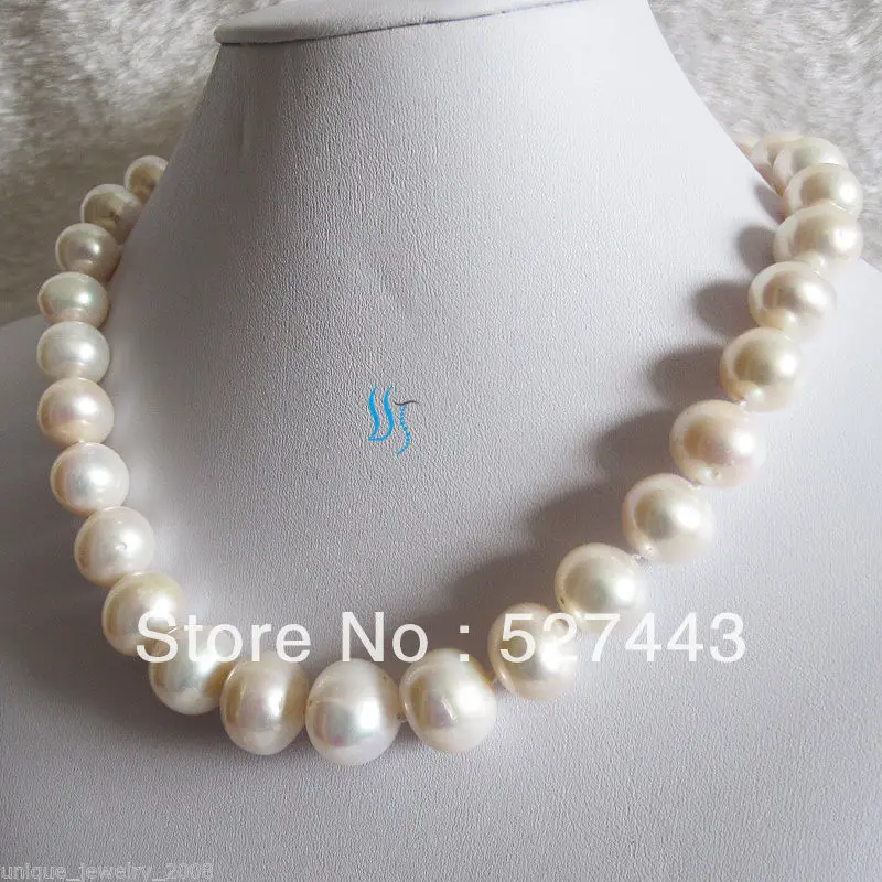 

Wholesale fast 18" 13-15mm White Freshwater Pearl Necklace AA Big Size HD