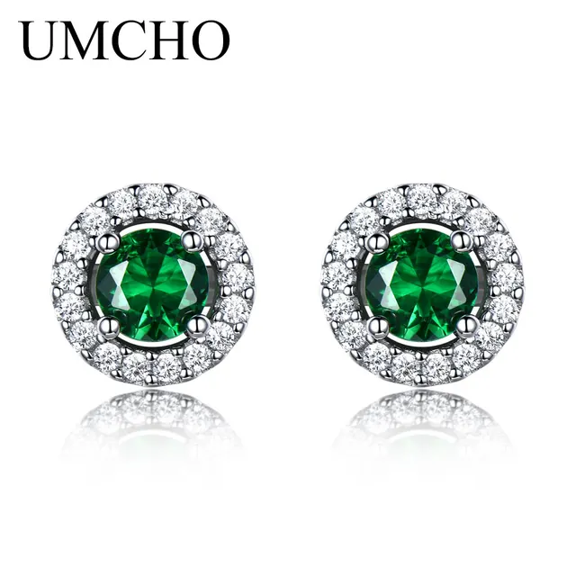 UMCHO Simulated Sapphire Stud Earrings For Women Solid Pure 925 Sterling Silver Earrings Wedding Princess Diana Romantic Jewelry EUJ057E-1