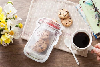 

Mason Jar Shaped Food Container Plastic Bag Clear Mason Bottle Modeling Zippers Storage Snacks Plastic Box 400pcs