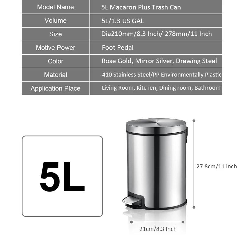 MR. BIN 5л нордический простой мусорный бак с 410 нержавеющая сталь высокое качество ножной Педальный мусорный бак для гостиной и кухни мусорное ведро