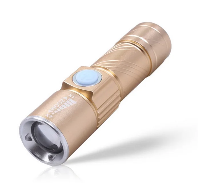 Vampol Mini-USB фонарик Перезаряжаемые светодио дный факел регулируемый фокус Масштабируемые Алюминий сплав Портативный Перезаряжаемые свет лампы