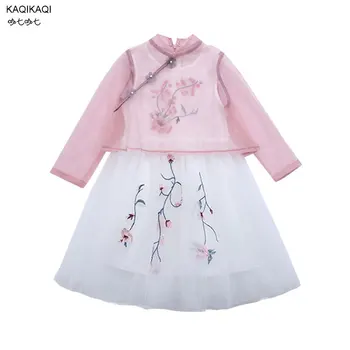 

Baby Princess Girls Chinese Qipao Clothing sets children's Retro Cheongsam Tang Suit Tops+dress for Kids Cotton Han Suit