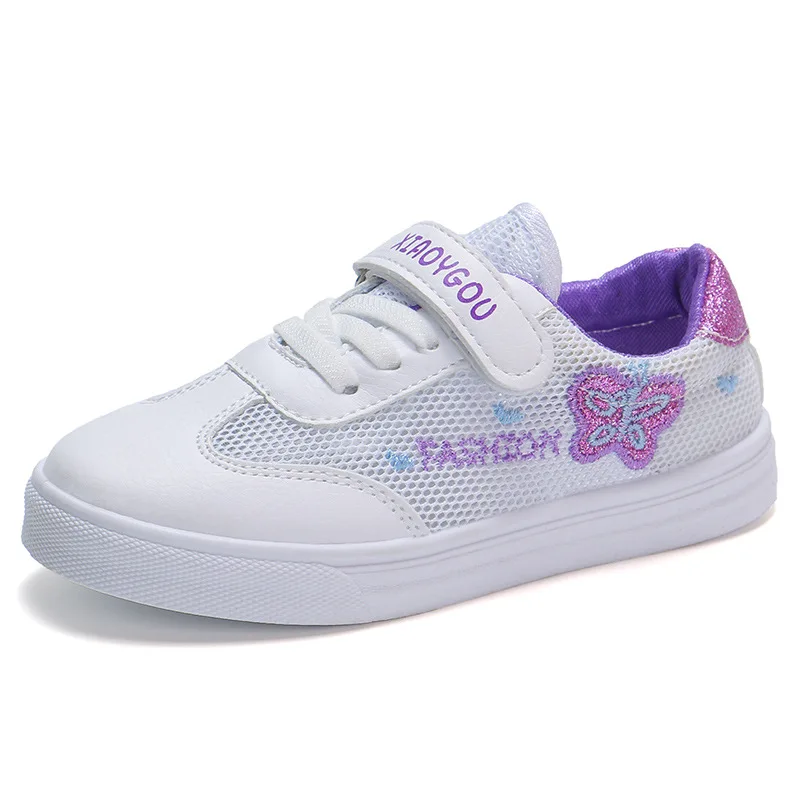 Обувь для девочек; белые кроссовки с сеткой; дышащая детская спортивная обувь; Новинка года; детские кроссовки для школьников; обувь для бега для девочек - Цвет: Фиолетовый