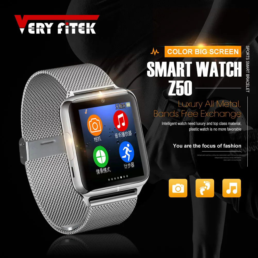 

VERYFiTEK J50 Smart Watch Bluetooth 4.0 Touch Screen Relogios Support TF Sim Card Camera for Android IOS Men Women Smartwatch