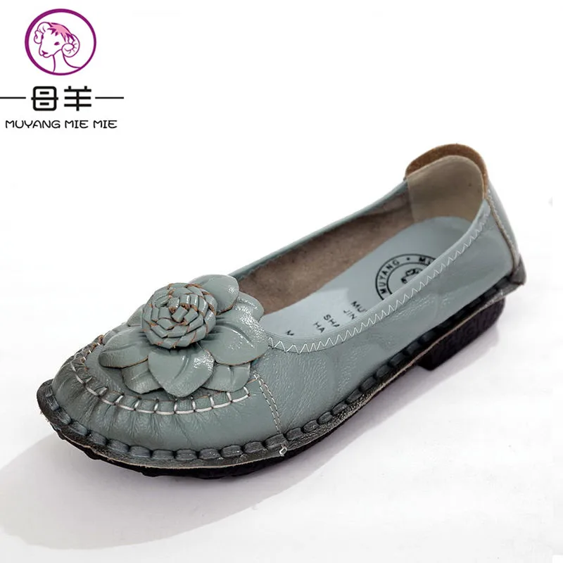 

MUYANG MIE MIE Women Shoes Genuine Leather Flat Single Shoes Woman Soft Comfortable Shoes Handmade Flower Moccasins Women Flats