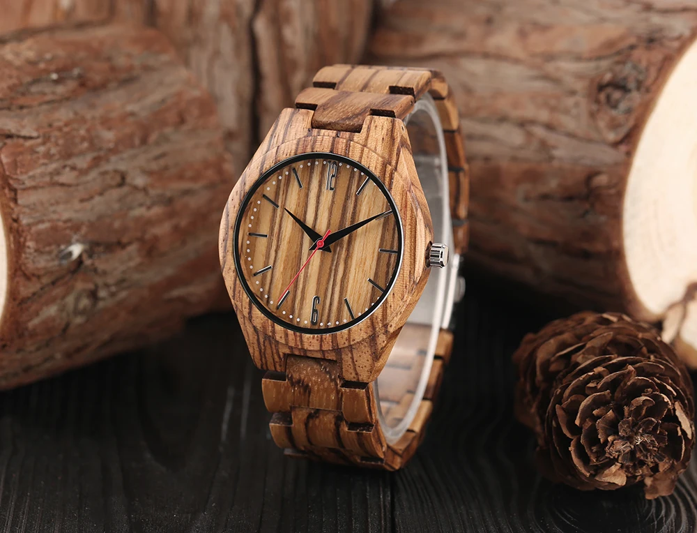 Full Wooden Zebra Pattern Wrist Watch Simple Handmade From Bamboo Wood Fold Clasp Bangle Quartz Watches Casual Mens Watch  1 (10)