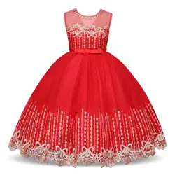 Детская Рождественская одежда с вышивкой и кружевным бантом, платье для маленьких девочек для свадебной вечеринки, Детские платья для