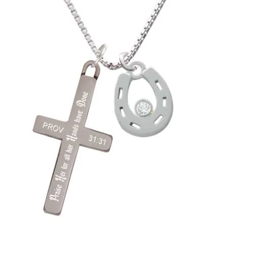 Horseshoe with Clear Crystal - Praise Her - Cross Necklace (1)