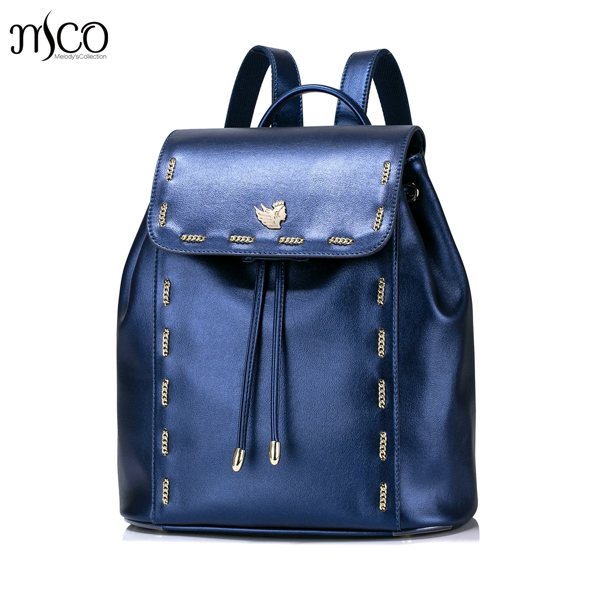 

Women PU Leather Backpack Chain Female Elegant Daily Shoulder Bags Ladies Daypack Girls Drawstring Schoolbag Travel Rucksack