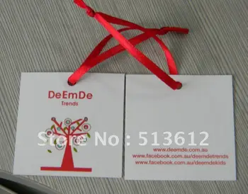 

clothing hang tag/ swing tag with red ribbon