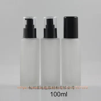 

100ml transparent frosted glass bottle with black plastic pump/sprayer,for lotion/perfume/essential oli/moisturizer/facial water