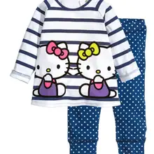 Платье для маленьких девочек длинные рукава, в полоску, штаны и рубашки Пижама для девочек Детская Пижама, комплект для отдыха, одежда для сна LP045