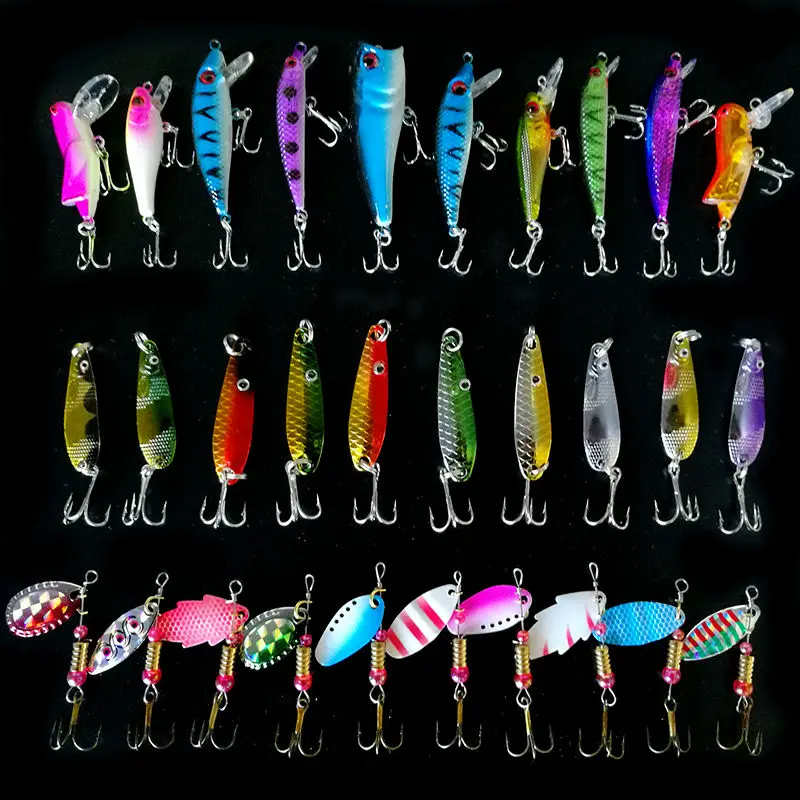 FJORD 30pcs/lot Spinners Fishing Kit Set of Wobblers Metal Spoon Lures  Summer Freshwater Saltwater Fishing Tackle Baits