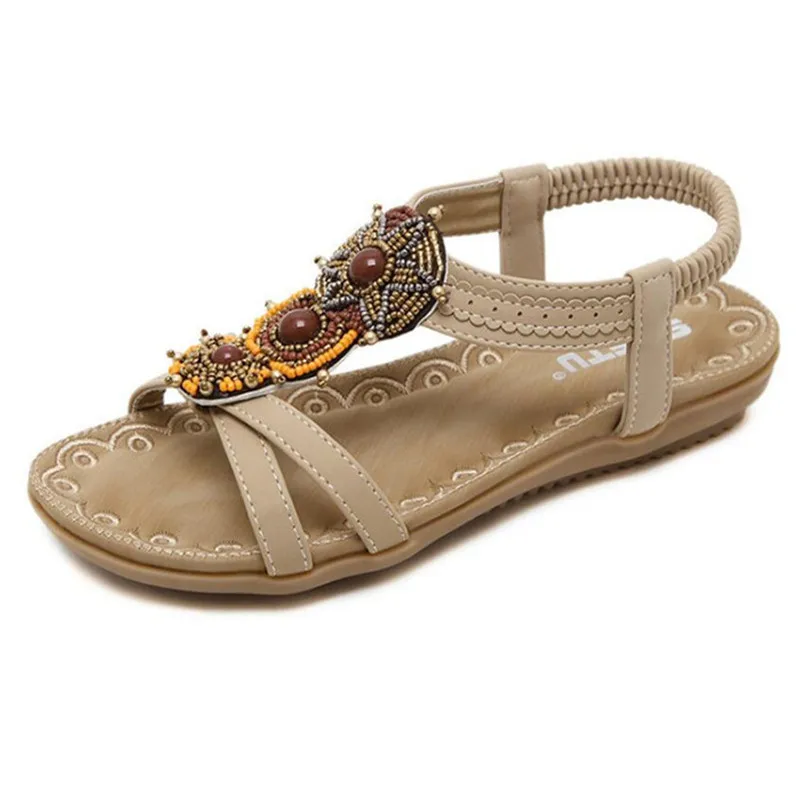 

Women Shoes Flats Heel Sandals 2019 Summer Casual Woman Shoes Bohemian Sandals Beading Female Cow Muscle Shoe Big Size 41 42