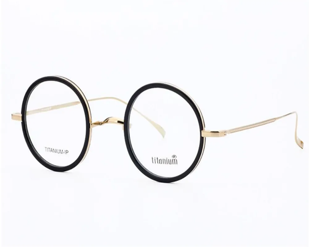 MONGOTEN ретро унисекс Мода полный обод круглый каркас титановый, ультралегкий оптические очки золотые прозрачные линзы оправа для очков от близорукости - Цвет оправы: COLOR1