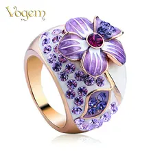 VOGEM Étnica Púrpura Amethyst Crystal Grandes Anillos para Las Mujeres Anillo de Cerámica China de la Forma de La Flor anillos mujer Joyería Aniversario