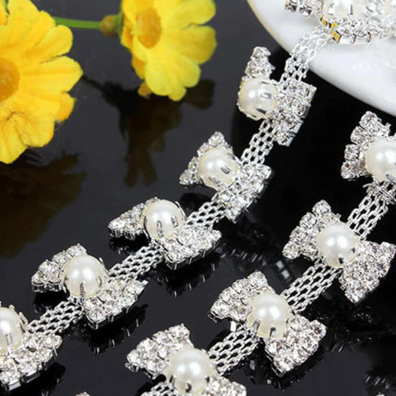 

1Yard Rhinestone Trim Chain Sew On Sewing Silver Crystal Trim Trimming DIY Sewing Accessories Art Craft