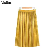 Vadim Женские винтажные шикарные бархатные плиссированные юбки faldas mujer эластичная талия боковая молния однотонная ins повседневная юбка средней длины BA292