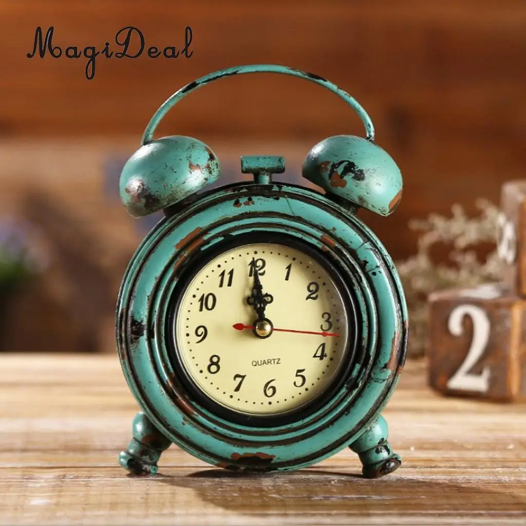 Mute Silent Retro Decorative Round Metal Dial Wall Clock Home Decoration Desk Clock