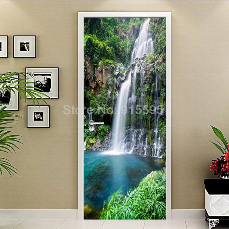 Водопад пейзаж 3D фото обои Гостиная Спальня Кабинет Дверь Наклейка Фреска ПВХ самоклеющиеся водонепроницаемые виниловые обои