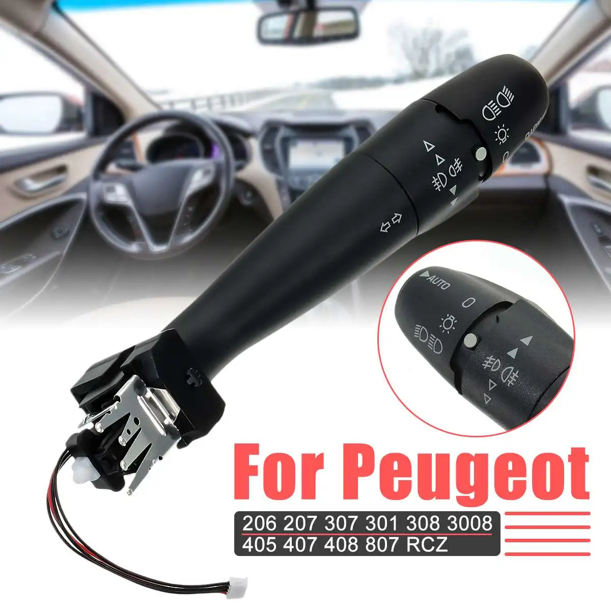 Voiture indicateur de direction interrupteur tige clignotant interrupteur phare interrupteur pour Peugeot 206 207 307 301 308 3008 405 407 408 807 RCZ ► Photo 2/6