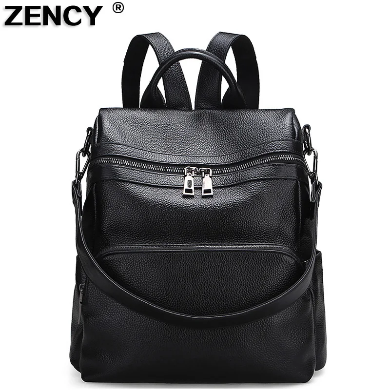

ZENCY Backpack Famous Brands 100% Genuine Cow Leather Shopping Backpacks Soft Natural Top Layer Cowhide Women Female School Bags