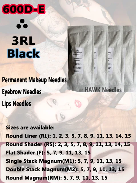 600D-E 3RL Black Permanent Makeup Needles Lips Tattoo Needles For HAWK Style Rotary Tattoo Machine Gun 600D-E 3RL Black Permanent Makeup Needles Lips Tattoo Needles For HAWK Style Rotary Tattoo Machine Gun