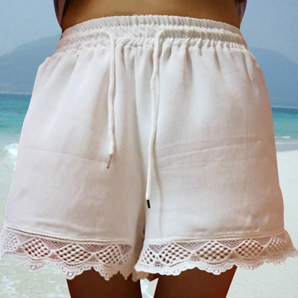Hirigin Женская эластичная кулиска на талии кружевные пляжные шорты Горячая плюс Размеры