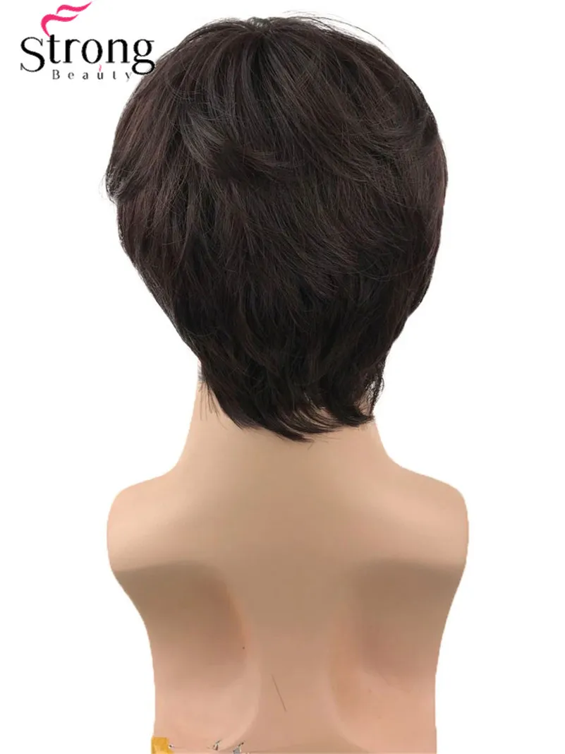 StrongBeauty мужские короткие синтетические волосы парик естественная волна темно-коричневый черный Парики