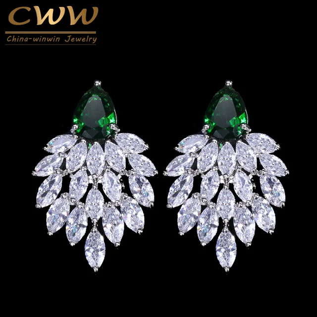 Cwwzircons 2018 Fashion Designer Brand Jewelry Le White Cubic Cwwzircons 2018 Fashion Designer Brand Jewelry Le White Cubic Zirconia Paved Long Green Cz Earrings