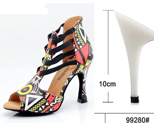 heel 10cm WUXIJIAO/Новинка; обувь для танцев с принтом для женщин; Танцевальная обувь для латинских танцев, сальсы; Обувь для бальных танцев; женская обувь; 9 см - Цвет: heel 10cm