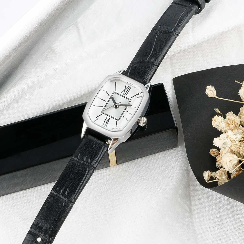Для женщин браслет Часы дамы прямоугольный многогранный маленький циферблат платье часы Пояса из натуральной кожи для женщин женские часы