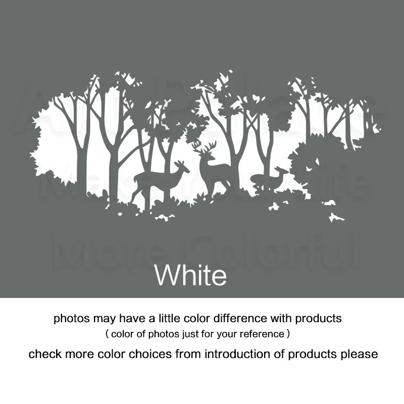 Художественная Виниловая наклейка для украшения дома нового дизайна, олени в лесу, настенные Стикеры, съемные дешевые ПВХ Наклейки для декора дома, деревья и животные - Цвет: White