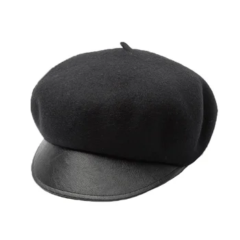 

DOUBCHOW Women's Wool French Style Berets Cap Beanie Hats With Visor 2019 Autumn Winter Artist Maiden Baret Beanie Cap Flat Hat