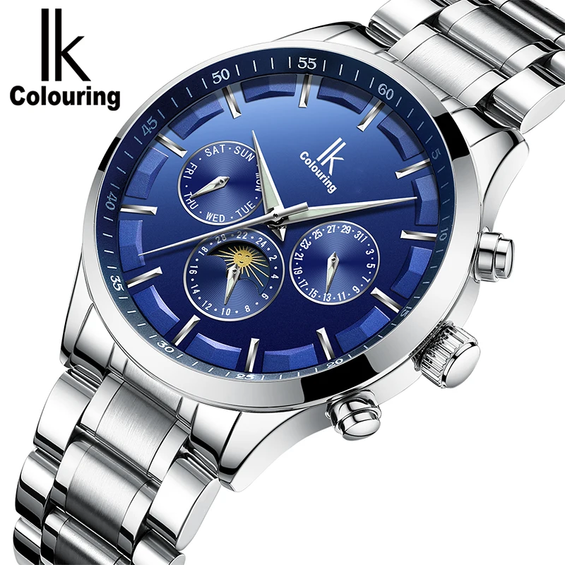 

IK Top Brand Man Watches Automatic Men's Day/Week Moonphase Mechanical Wristwatch Original Box Free Ship