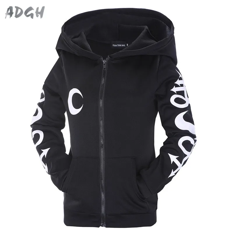 Gothic Lolita Women Witch Moon Printed Hoodies Sweatshirt Long Sleeve Casual Thin Black Zip Up Outerwear Hooded Jacket Plus Size