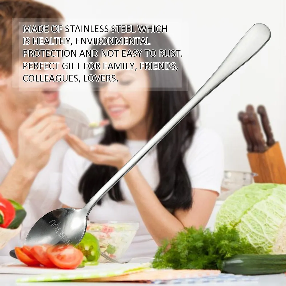 Custom Stamped Engraved Stainless Steel Long Handle Ladle Personalized Coffee Milk Stir Spoon with Lettering for Gifts | Дом и сад
