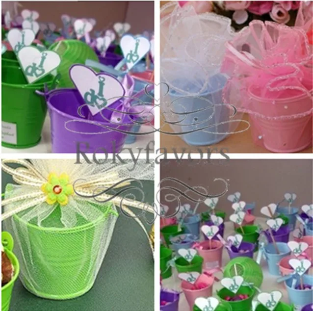 Free Shipping 100pcs Assorted Pastel Colored Tin Pails Favor