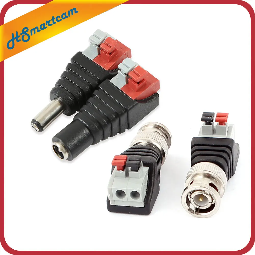 

1x Male+ 1x Female 2.1x5.5mm DC Power Plug Jack Adapter Wire Connector 2 Male Coax CAT5 To Coaxial BNC Cable Connector adapter