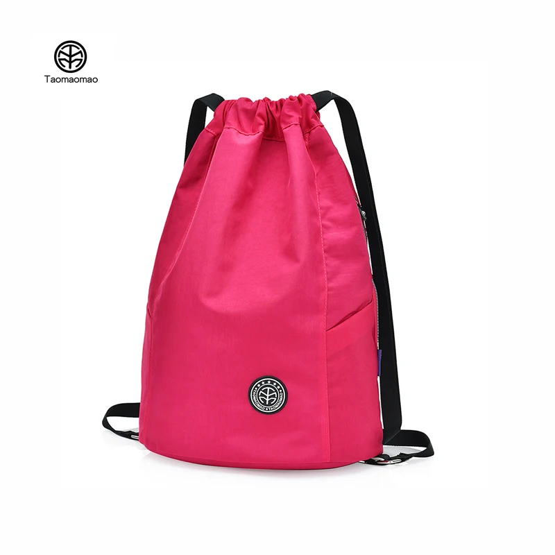 

TaoMaoMao Women Drawstring Backpack Nylon Water repellent backpack Beach Bag Simple Style Solid color Travel Satchel School Bag