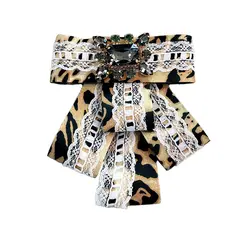 Винтажный колледж Стиль Большой галстук-бабочка кружева леопардовый воротник цветок воротник игла рубашка алмазные аксессуары брошь
