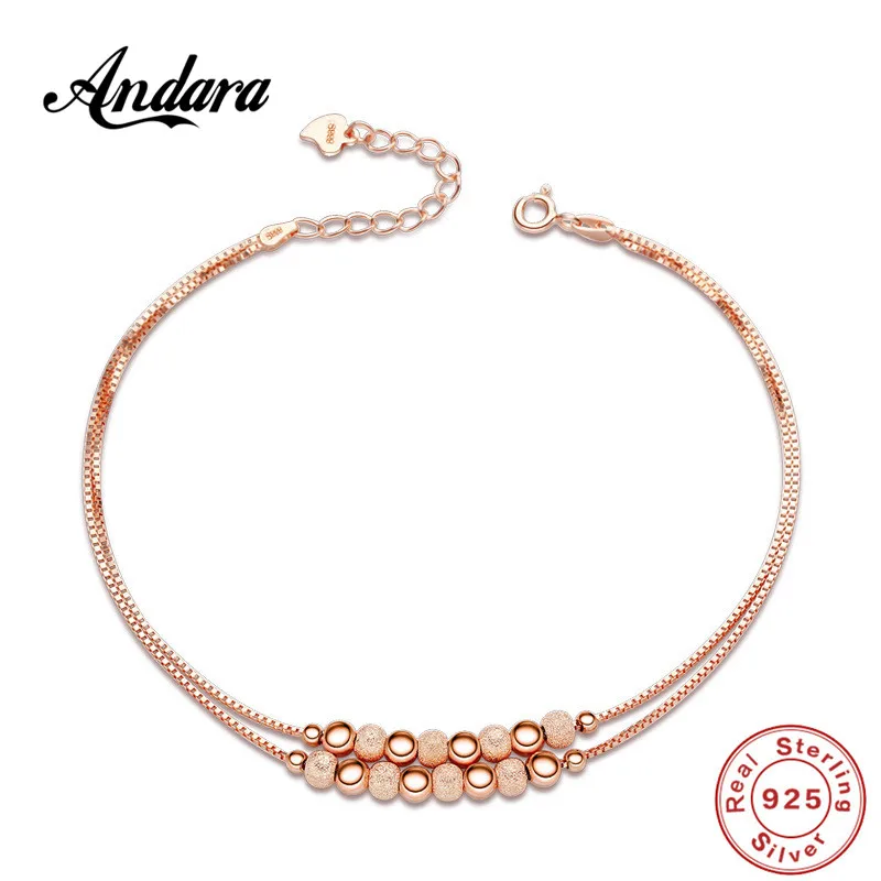 

Summer Style 100%925 Sterling Silver Anklet Double Lucky Bead Anklet Woman Fashion Jewelry
