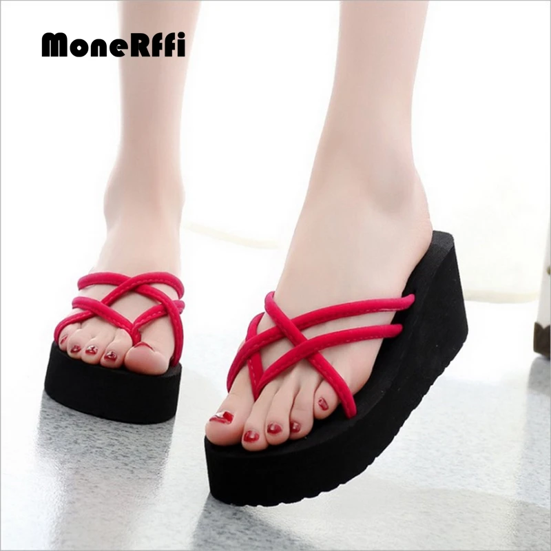 

MoneRffi Summer Womens High Heel Flops Platform -Slip Beach Casual Sandals High Heel Outdoor Ladies Beach Shoes