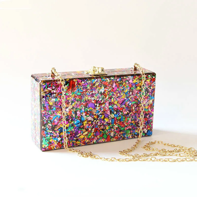

[Telastar] Colorful Acrylic Bags For Women Chic Day Clutches Shoulder Handbag Fashion Glitter Acrylic Flap Box Luxury Brand 2019